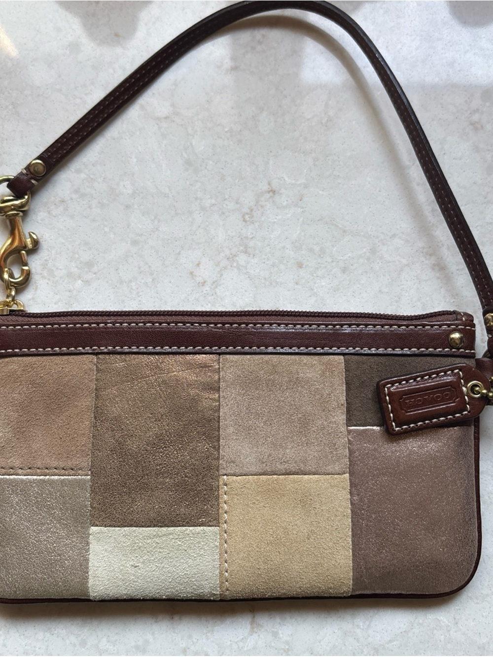 Coach Vintage Multi-color Brown Suede /Leather Wristlet Clutch with Zipper